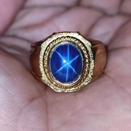 BAYAR DI TEMPAT Cincin Titanium Tanam Emas Batu Akik Permata Blue Safir Sapphire Star 6 Rays Star Is