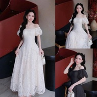 Bigsize Floral lace dress with off-the-shoulder long design 55-95kg D479