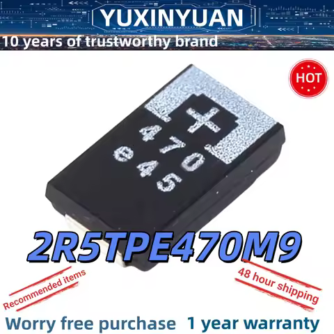(5-pcs) 100% New 2R5TPE470M9 470UF 2.5V SMD 2R5TPE470 Tantalum Capacitors Polymer POSCAP Type D Ultr