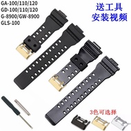 Tjj/replacement G-SHOCK Casio Strap GA110 GA-100 120 Black Gold Glossy Rubber Watch Strap Gold Buckle