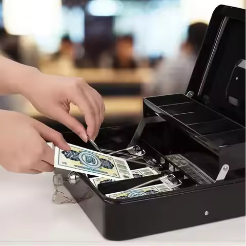 Money Box For Cash Saving Locking Cash Box With Money Tray Metal Money Saving Organizer 4 Bill/5 Coi
