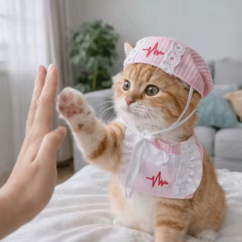 Creative Funny Cat Nurse Outfit Adjustable Breathable Pet Cosplay Clothes Nurse Hat Pet Pink Uniform