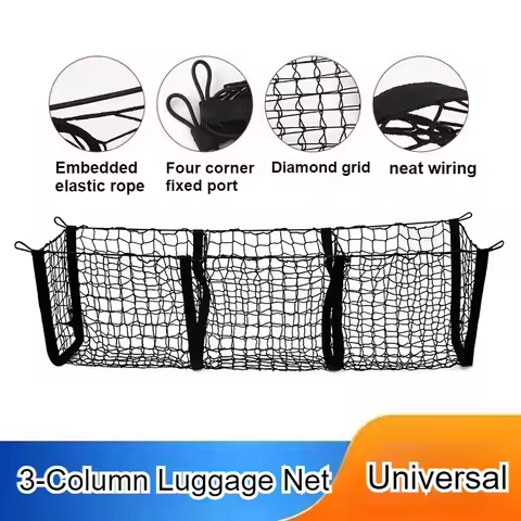 Universal 3-Column Cargo Net Trunk Bed Organizer Mesh Storage Net Bed Grocery Auto Holder Pickup Tru