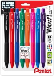 Pentel Wow! Retractable Ballpoint Pen, (1.4mm) Bold Line, Assorted Ink Colors, 8 Pack