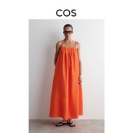 ชุดเดรสคอวีแขนกุดผ้าลินินสีส้มหลวมๆ ฤดูร้อนใหม่ 2025 เสื้อผ้าผู้หญิง COS ชุดเดรสยาวคลุมเข่าทรงเอ ทรง