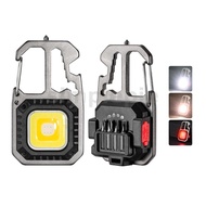 Mini COB LED Flashlight Keychain Lights Screwdriver Emergency Wrench Hammer Portable Key Ring Work L
