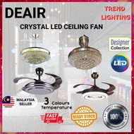 DEKA DeFan 42Inch Remote Control Crystal Ceiling Fan With 3 Colors Led Light FA122 / FA136 / CFA235 Gold / CFA236 Chrome