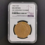 U.S.A. アメリカ 20ドル金貨 1906 スラブ入り NGC UNC DETAILS リバティヘッド