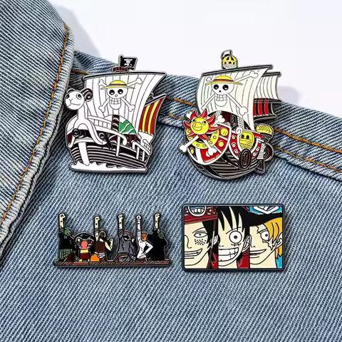 4Pcs/Set Anime Corsair Ship Enamel Brooch Going Merry Thousand Sunny Metal Badge Lapel Pin Cosplay J