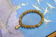 8mm天然和田玉/和闐玉-麻糖玉 南紅蜜蠟鍍金招財貔貅設計單圈手串