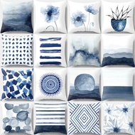 45x45cm Blue Ink Flower Pillowcase Sofa Living Room Home Decoration Abstract Geometric Polyester Cus