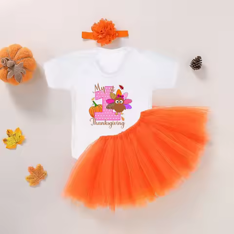 Cute Turkey My 1st Thanksgiving Baby Girl Tutu Dress Set Fall Baby Outfit Babys First Thanksgiving R