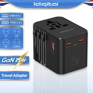 Idigital หัวแปลงปลั๊กไฟ Universal Travel Adapter รองรับ PD ชาร์จเร็ว GaN 25W to 70W สำหรับเครื่องลอน