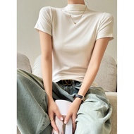 Korean Style Modal Half Turtleneck Inner Bottoming Shirt Women Slim-fit Short-sleeved Shoulder T