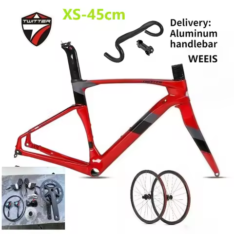 TWITTER T800Carbon Fiber Road Bike Frame Draw Disc Brake+Aluminum Alloy Wheels+Aluminum Handlebar+Va