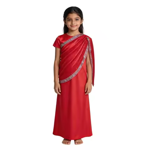 New Girls Traditional Indian Saree Kaftan Sari Dress Kids Red Indian Ethnic Dance Performance Wear H