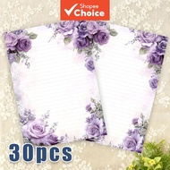 30 sheets, B5 French vintage style purple roses, lined writing paper, non-adhesive, suitable for not