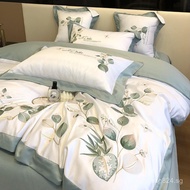 Embroidered Pastoral Bed Sheet Set Four-Piece Double-Sided Tencel Duvet Cover Bedding Silky Summer F