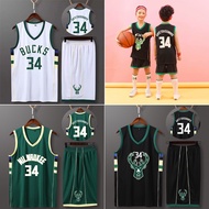 NBA Milwaukee Bucks Basketball Jersey Set #34 Giannis Antetokounmpo Basketball Uniform Suit for Kids