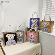 ✨Bear Linen Tote Bag Linen Bag Bear Tote Bag Small Tote Bag Bear Bag Linen Tote Bag Lunch Bag Tote Bag Cute Tote Lunch Box Lunch Bag Korean Version ins Student All-Match Influencer Canvas Bag