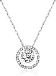 925 Silver Simulated Diamond 0.60ct Center Stone CZ 3-in-1 Circle Necklace Rhodium Plated