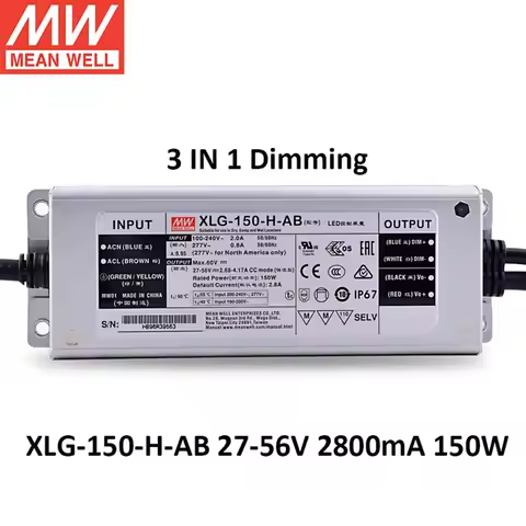 Original Mean Well LED Driver XLG-150-H-AB Meanwell 100-240V AC TO DC27-56V 2.68-4.17A 150W single o