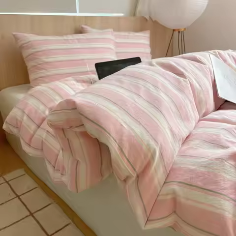 Single Double Exquisite Stripe 1Duvet cover+2Pillowcases 100%Cotton Experience Hotel-Like Comfort wi