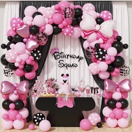 113pcs Mouse Balloon Garland Arch Kit Pink Black Rose Red Bow Foil Balloons Banners for Mini Mouse Baby Shower Party Supplies,for Cartoon Mouse Theme Birthday Party Decorations Girl Kids