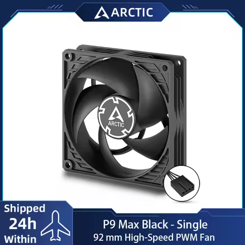 ARCTIC P9 Max Black Fan, High-Performance 92 mm PWM case Fan, 450-4300 RPM, Optimized for Static Pre