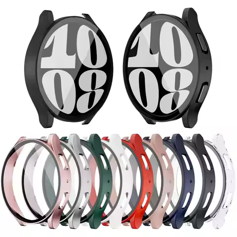 Glass+Case for Samsung Galaxy Watch 6 40mm 44mm,Screen Protector PC Cover Tempered Glass Film for Sa