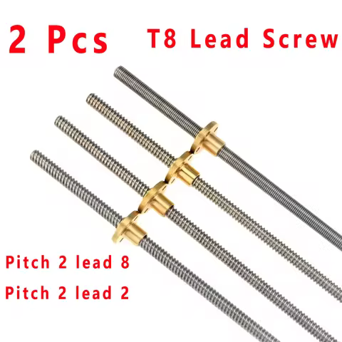 2pcs T8 Lead Screw OD 8mm Lead 2mm Pitch 2mm 8mm 100mm 200mm 300mm 400mm 500mm Lead Screw With Brass