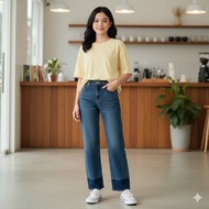 【High Waist Jeans】New Straight Wide Leg High Waist Jeans Ready Stock Denim - HAKULA 8021