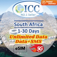 ICC eSIM South Africa 1-30 Days Unlimited Data| Data+SMS eSIM| Daily Plan can top up reuse