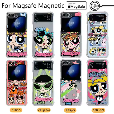 Cute The P-Powerpuffs Girls Magsafe Magnetic Phone Case for Samsung Galaxy Z Flip 3 4 Z Flip 5 6 Z 5