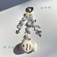 Fish plush keychain beads blue theme/ keychain beads