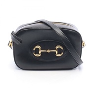 GUCCI 馬關 1955 迷你肩斜背包 760196 黑色皮革 二手 女士