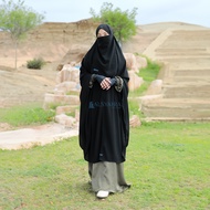 Set Long Khiban Khimar Bandana Syari Like Mukena Haramain Cadar Jetblack Alsyahra Exclusive
