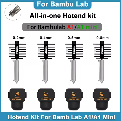 For Bambu Lab A1 Mini All-in-One Hotend Kit Hardened Steel Nozzle 0.2/0.4/0.6/0.8mm For Bambu Lab A1