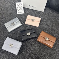 Korean Niche FENNEC Heart-Shaped Cowhide Heart Brand Flip Document Card Holder Entry Store Coin Purs