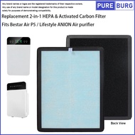 Fits Bestar Air P5 / Lifestyle ANION Air purifier Replacement 2-in-1 HEPA &amp; Activated Carbon Filter