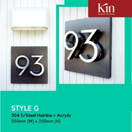 KIN - Customised 3D Modern House Number Plate Stainless Steel 304 / Acrylic