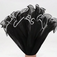 4yards Giấy lưới gói hoa viền ngọc trai, Giấy gói bó hoa, Sợi lưới nhăn gợn'sóng dùng làm đồ thủ côn