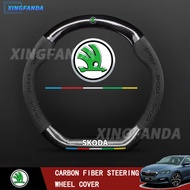 Skoda Car Steering Wheel Cover Carbon Fiber Suede 37-38 Cm for Elroq Enyaq Fabia Scala Kamiq Karoq K