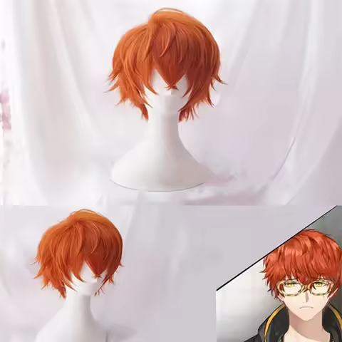 Mystic Messenger 707 Cosplay Wig Short Red Orange Wig for Men Girl Heat Resistant Synthetic Hair Cos