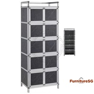 (FurnitureSG) 10 Doors Aluminum Storage Kitchen Cabinet with Doors and Wheels