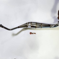 คอท่อ ชุบโครเมี่ยม LS ลอดท้อง คอท่อทดแทนท่อเดิมติดรถ แแถมฟรี ปลายท่อ SJR สีน้ำเงิน จุกเลส