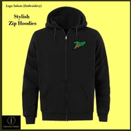 Black Zip Hoodie Jaket Logo Sulam New 7UP DRINK SOFT DRINK  Casual Cotton  Fashion Embroidery