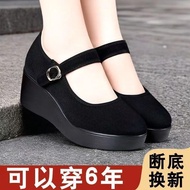 Ladies Shoes Autumn Thick-Soled Height-Increasing Shoes Hotel Work Work Shoes Mother Shoes Square Da