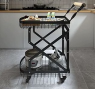 便攜移動餐車＆購物手推車：折疊收納、推拉輕鬆-小推車置物架-可折疊移動餐車買菜手推車擺攤快遞購物醫院便攜雙層 (U5035)