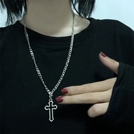 สร้อยคอ พร้อมจี้ ไม้กางเขน Vintage Gothic Hollow Cross Pendant Necklace Silver Color Cool Street Sty